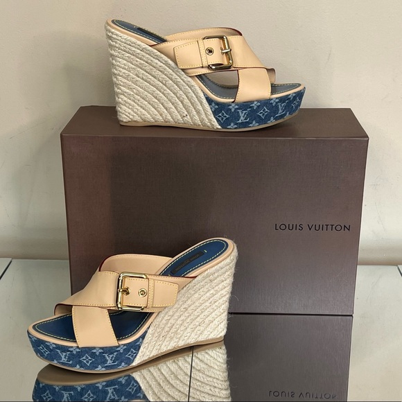 Louis Vuitton Denim Leather Wedge Sandal - Picture 4 of 15